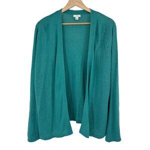 J. Jill Womens Teal Open Front Cardigan sweater size XL linen blend
